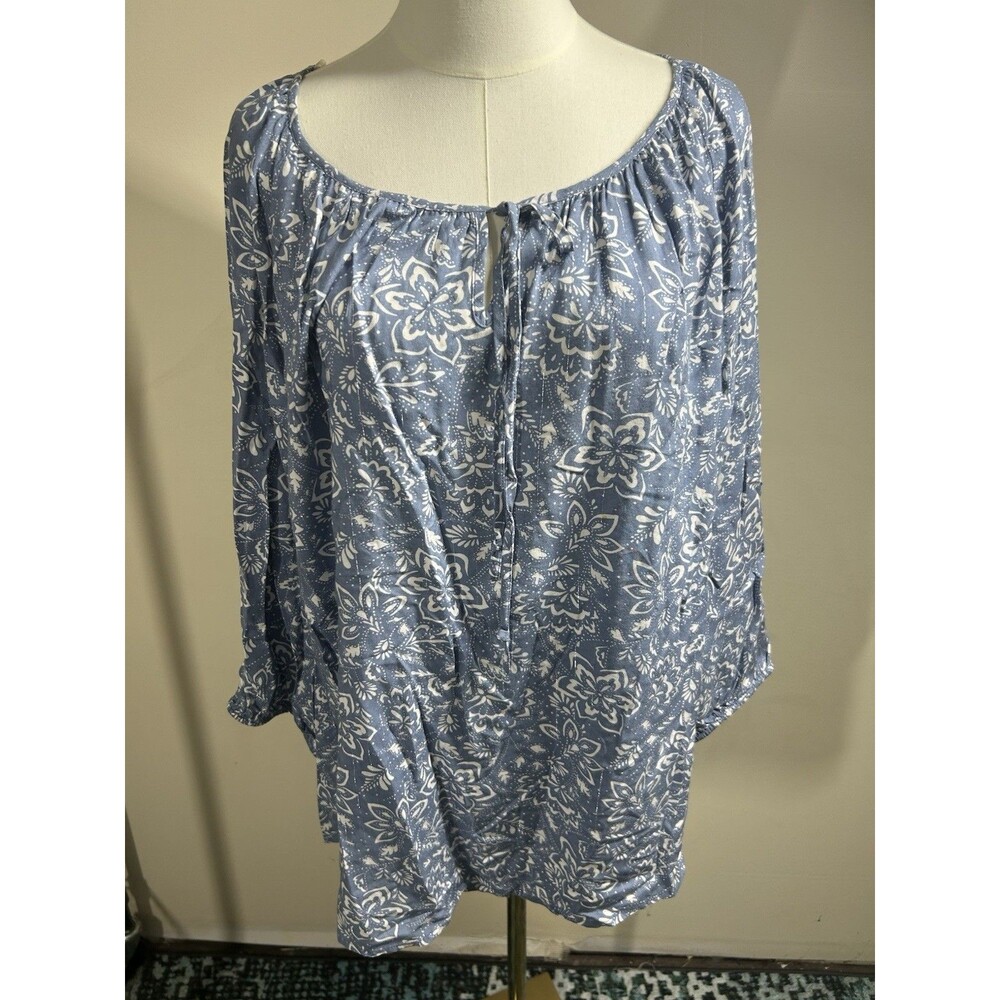 Fred David Women's Blouse Plus 2X Artsy Floral Elastic Cuff 234